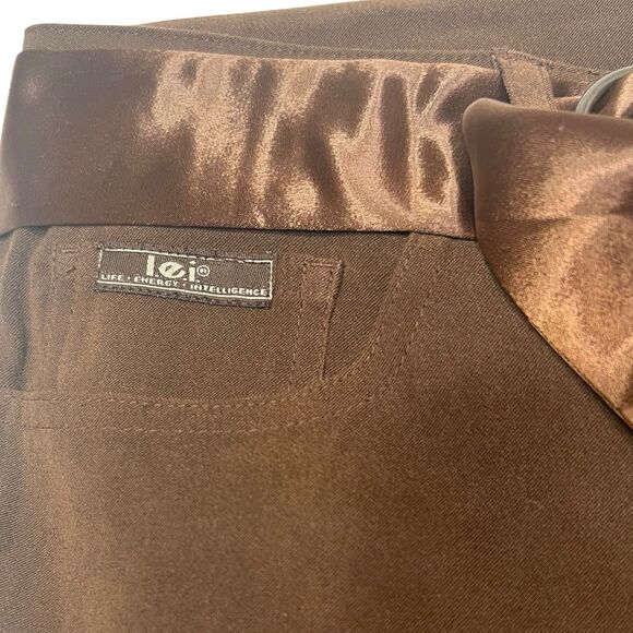 l.e.i. Brown Flare Pants Satin Belt Size 9 Y2K Vintage Fall Layering Retro - Picture 7 of 11